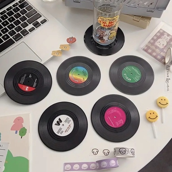 6pcs, Non-Slip Vinyl Record Coasters With Holder - Picture 9 of 11